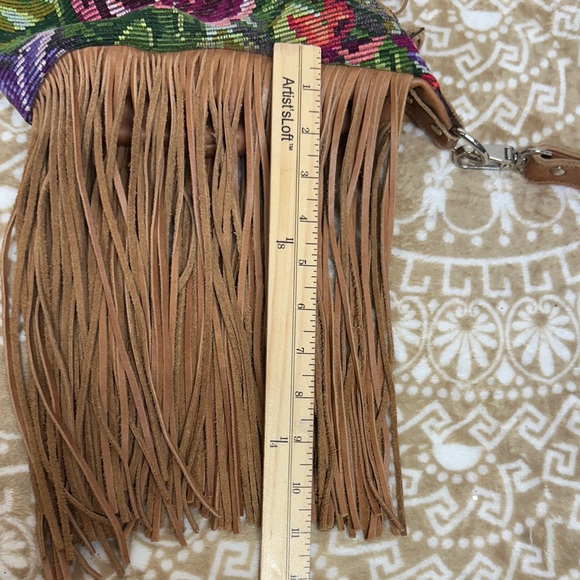 Bohemian Floral and Leather Fringe Hobo Bag - Picture 11 of 12